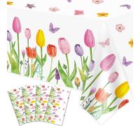 Dvaorc Confezione da 4 tovaglie estive con fiori di tulipano,tovaglia in plastica primaverile floreale,tovaglia estiva con tulipani per matrimoni,baby shower,decorazioni per feste di compleanno,130 x
