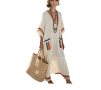Dvbfufv Abito estivo da donna bohémien alla moda, con scollo a V, maniche corte, lungo, casual, per vacanze e feste, A1, M
