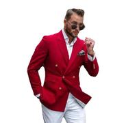 Dvbfufv Blazer Doppiopetto da Uomo Cappotto da Matrimonio Sposo con Risvolto Cappotto Completo Blazer Casual Abito Testimoni, Rosso, XXL