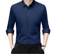 Dvbfufv Camicia da uomo in seta da lavoro di lusso a maniche lunghe button down camicia top stretch senza pieghe camicia da uomo, Marina Militare, XL