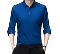 Dvbfufv Camicia da uomo in seta da lavoro di lusso a maniche lunghe button down camicia top stretch senza pieghe camicia da uomo, Blu, XL