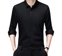 Dvbfufv Camicia da uomo in seta da lavoro di lusso a maniche lunghe button down camicia top stretch senza pieghe camicia da uomo, Nero , XL