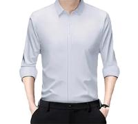 Dvbfufv Camicia da uomo in seta da lavoro di lusso a maniche lunghe button down camicia top stretch senza pieghe camicia da uomo, bianco, XL
