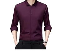 Dvbfufv Camicia da uomo in seta da lavoro di lusso a maniche lunghe button down camicia top stretch senza pieghe camicia da uomo, Rosso vinaccia, XL