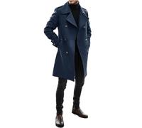 Dvbfufv Cappotto lungo in lana da uomo invernale Slim Fit doppio petto giacca in cotone maschile, blu navy, L