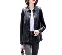 Dvbfufv Giacca da donna in pelle stile camicia da donna primavera autunno moda casual colletto rovesciato cappotto in pelle top, Nero , M