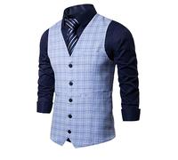 Dvbfufv Gilet A Righe Scozzesi da Uomo d'Affari, per Feste di Matrimonio, Moda, Gilet Casual Formale Light Blue EUR L