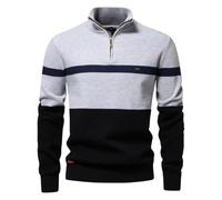 Dvbfufv Maglione da uomo in cotone pullover primavera inverno cerniera collo a lupetto a righe caldo polo maglione, Grigio 9, XL