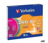 DVD-R Verbatim Colour 4,7 GB 16x 5 Pezzi [20 Unità]
