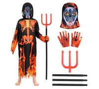 DVDGSC Costume Da Scheletro per Halloween: Costume Da Diavolo per Bambini con Maschera Guanti Tridente - Costume Morte Bambini per Halloween Carnevale Feste (S)
