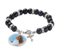 DVDKOLA Bracciale rosario personalizzato con immagine e nome personalizzato braccialetto croce per uomo donna regalo cristiano cattolico personalizzato, One Size, Acciaio inossidabile, Nessuna pietra