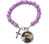 DVDKOLA Bracciale rosario personalizzato con immagine e nome personalizzato braccialetto croce per uomo donna regalo cristiano cattolico personalizzato, One Size, Acciaio inossidabile, Nessuna pietra