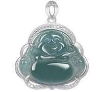 dvegGEE Collane for donna, ciondolo Buddha Maitreya in giada blu acqua, giadeite naturale di grado A, collana intarsiata in argento S925, ciondolo in giada tipo ghiaccio.