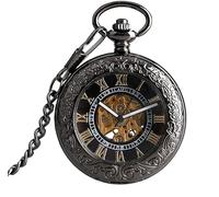 dvegGEE Orologio da tasca meccanico con copertura in vetro trasparente, carica automatica, stile steampunk