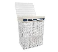 DVier Cesto portabiancheria in Vimini, Bianco, Motivo Marino, 48 x 36 cm, H.62 39WRt-c