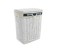 DVier SWWK-39WRt-a - Cesto portabiancheria in vimini, rettangolare, con coperchio, 32 x 24 x 47 cm, colore: Bianco