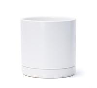 D'vine Dev Vaso per piante in ceramica con foro di scarico e sottovaso, cilindro interno, rotondo, 20,3 cm, bianco, 94-O-M-1