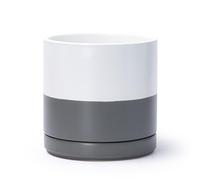 D'vine Dev Wuiil Ceramic Planter Pot with Drainage Hole and Saucer, Indoor Cylinder Round Planter Pot, 8 Inch, White/Speckled Grey, 94-O-M-6