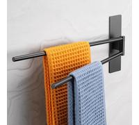 Dvocel Portasciugamani Nero - Autoadesivo Senza Fori, Girevole a 180°, 2 Bracci, Acciaio Inossidabile Spazzolato, Montaggio a Parete per Bagno e Cucina