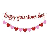 DVOFU Happy Galentines Day Banner rosso rosa glitterato a forma di cuore da appendere banner da donna per celebrare forniture per feste accessori per feste per celebrare forniture per feste