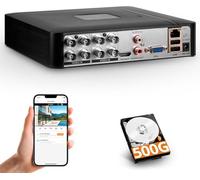 DVR di Sorveglianza 8 Canali H.265+ con Hard Disk da 500GB, Sistema Ibrido 5-in-1 per Videoregistrazione di Sicurezza, Compatibile con Telecamere IPC/AHD/TVI/XVI/CVI, Sistemi di Sorveglianza Domestici