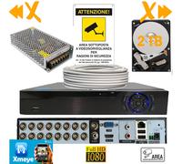 DVR NVR AHD 16 Canali +HD 2TB +Cavo100mt +Alimentatore30A +Cartello +App XMEye