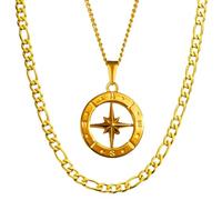 DVRK® Set 2 Collane Uomo Oro 18k con Base in Acciaio Inossidabile 316L - Collana Uomo Oro Compass e Catena 55 cm - Collane Resistente all'Acqua e al Sudore - Gioelli