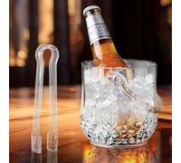 Dwafill Contenitore per cubetti di ghiaccio con coperchio, in acciaio inox, a doppia parete, isolato, ideale per raffreddare birra, champagne e frutta (Diamond Style)
