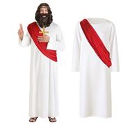 Dwafill Costume Gesù Uomo, Adulto Gesù Cristo Vestito Messia Costume Profeta Costumi Croce Gesuita Religioso, Abito Bianco Sciarpa Catena con Croce, per Halloween Carnevale Natale Cosplay