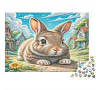 Dwarf Rabbit 1000 Piece Fun Present Cute Rabbit on Grass for Adults Kids Activity for Home Gift 38x26cm/1000pcs