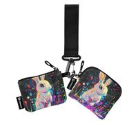 Dwarf Rabbit Dripping Paint - Portafogli da donna per carte di credito, sottile, staccabile, con tasca con cerniera, per lavoro, viaggi, confezione da 2, Vernice gocciolante coniglio nano, 1 size, Art