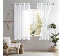 DWCN 2 Pannelli Tende Camera da letto in Voile con Fermatenda Tende con Anelli per Cameretta Bambini Moderne, 140x145 CM, Bianco