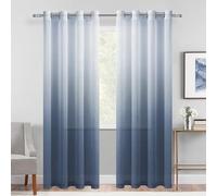 DWCN 2 tende trasparenti in finto lino - Gradiente semi-velo con occhielli per finestra camera da letto e soggiorno, 132,7 x 213,7 cm, blu denim