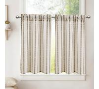 DWCN Tenda da Cucina con Strisce Taupe e Grano H90xL60cm 2 Pezzi Tenda Semitrasparente Corta in Lino per Finestra Tenda da Bistrot per Camera da Letto Tenda per Armadio Tenda per Camera dei Bambini