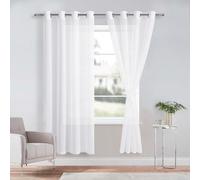 DWCN Tenda per Interni in Voile con Fermatenda per Salotto Eleganti Tende Trasparenti con Occhielli Morbidi Finestre 2 Pannelli, 140x175 CM, Bianco