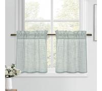 DWCN Tende a pannello grigio-verde con effetto lino, moderne, per finestre, tende corte, 2 pezzi, 45 x 90 cm (altezza x larghezza), tende semitrasparenti per tende da cucina, soggiorno, tende per