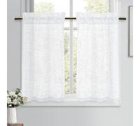 DWCN Tende bianche effetto lino, semitrasparenti, 2 pezzi, altezza 90 x 60 cm, moderne, per cucina, roulotte, armadi, soggiorno, bistrò, casa di campagna