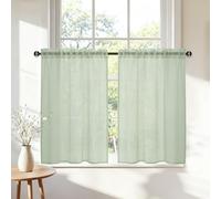 DWCN Tende corte per finestra moderne, da cucina, da bistrò, set da 2 pezzi, larghezza 60 x altezza 45 cm, in stile rustico, colore verde, semitrasparenti, opache, con passante per l'asta, per il