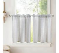 DWCN Tende da cucina a vetro corte, a righe, blu, tende A60xL60cm, set da 2 pezzi, effetto lino, semitrasparenti, tende bistrot con passante per asta, per camera da letto, tenda per armadio, bagno