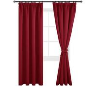 DWCN Tende decorative per finestra con nastro arricciato, set da 2 pezzi, altezza 260 x larghezza 140 cm, opache, per soggiorno, con cravatte, oscuranti, termiche, colore rosso
