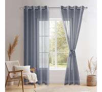 DWCN Tende Finestre Tende in Voile con Occhielli Tenda Trasparente con Fermatende per Camera da Letto 2 Pezzi, 140x225 CM, Grigio Scuro