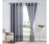DWCN Tende Finestre Tende in Voile con Occhielli Tenda Trasparente con Fermatende per Camera da Letto 2 Pezzi, 140x240 CM, Grigio Scuro