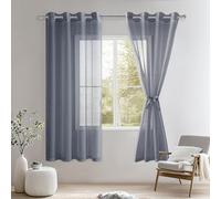 DWCN Tende Finestre Tende in Voile con Occhielli Tenda Trasparente con Fermatende per Camera da Letto 2 Pezzi, 140x160 CM, Grigio Scuro