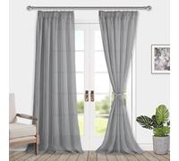 DWCN Tende in voile con nastro arricciato, effetto lino, 2 pezzi, semitrasparenti, per soggiorno, extra lunghe, grigio, 260 x 140 cm (altezza x larghezza)