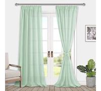 DWCN Tende in voile con nastro arricciato effetto lino, 2 pezzi, tende semi-trasparenti per soggiorno, tende trasparenti, verde, 245x140 cm (altezza x larghezza)