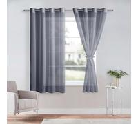 DWCN Tende in Voile con Occhielli Tenda Trasparente con Fermatende per Camera da Letto 2 Pezzi, 140x175 CM, Grigio Scuro
