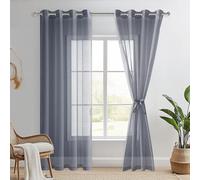 DWCN Tende in Voile con Occhielli Tenda Trasparente con Fermatende per Camera da Letto 2 Pezzi, 140x215 CM, Grigio Scuro