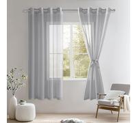 DWCN Tende in Voile Grigio per Camera da Letto Tende per Interni Semi-Trasparenti con Anelli per Cucina e Salotto Moderne 2 Pezzi, 132x160 CM, Grigio