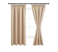 DWCN Tende Oscuranti 2 Pezzi Beige, Tende con Nastro Arrotondato, Tende Oscuranti per Camera da Letto, Altezza 175 x Larghezza 140, Tende Corte per Soggiorno, Tende Oscuranti Beige Chiaro con Fiocchi
