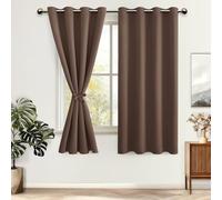 DWCN Tende Oscuranti con Anelli per Camera da Letto 2 Pezzi, Tende per Inreni Tinta Unita, Marrone, 140x175 CM (Larghezza x Altezza)